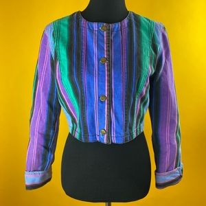 Paris Blues Striped Denim Crop Jacket